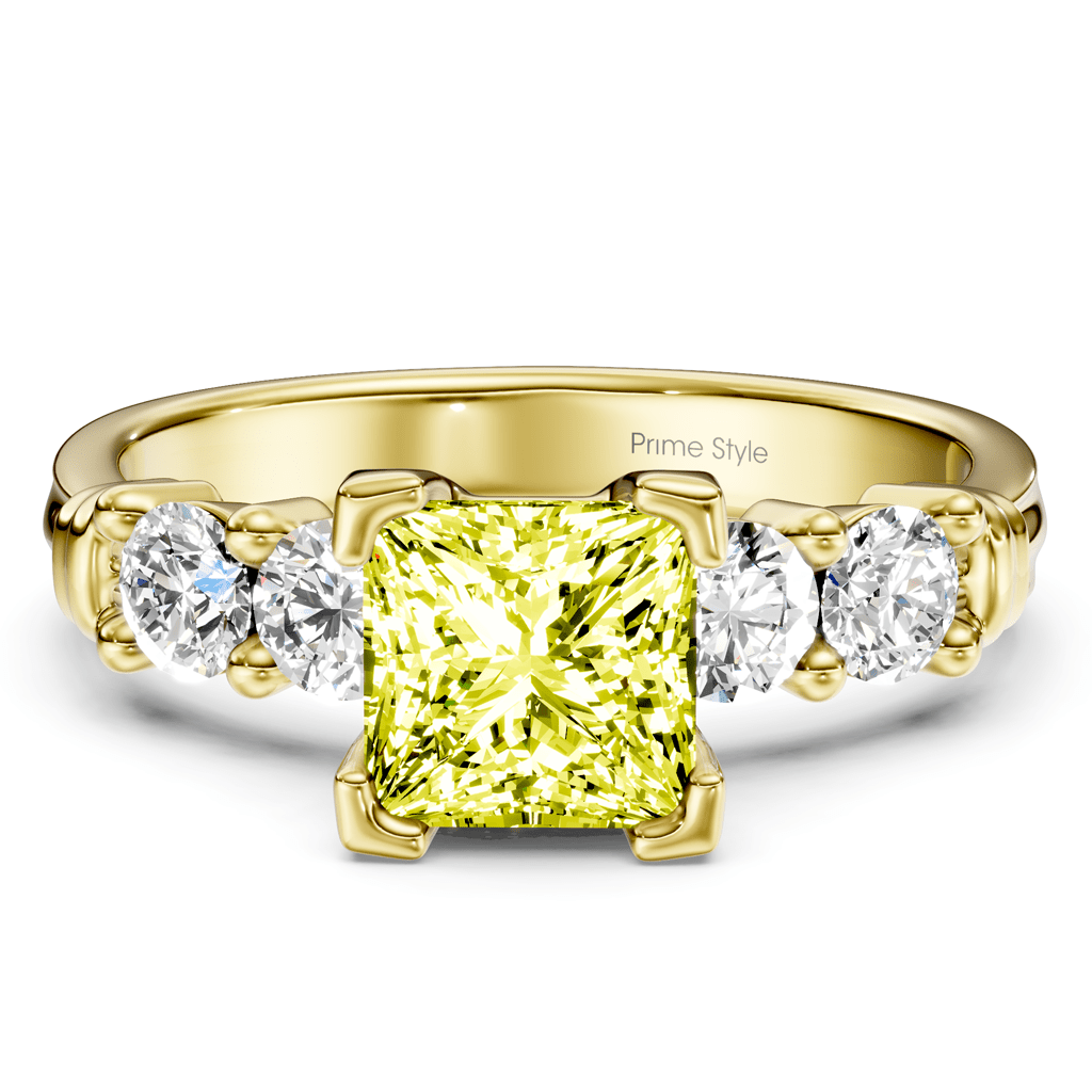 1.55-4.55 CT Princess & Round Cut Fancy Yellow Diamonds - Engagement Ring