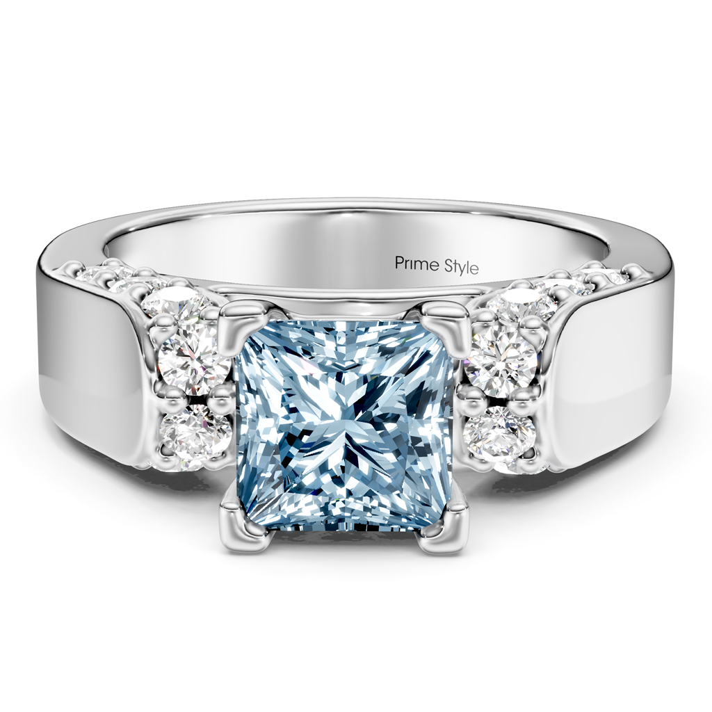 1.65-4.65 CT Princess &amp; Round Cut Fancy Blue Diamonds - Engagement Ring