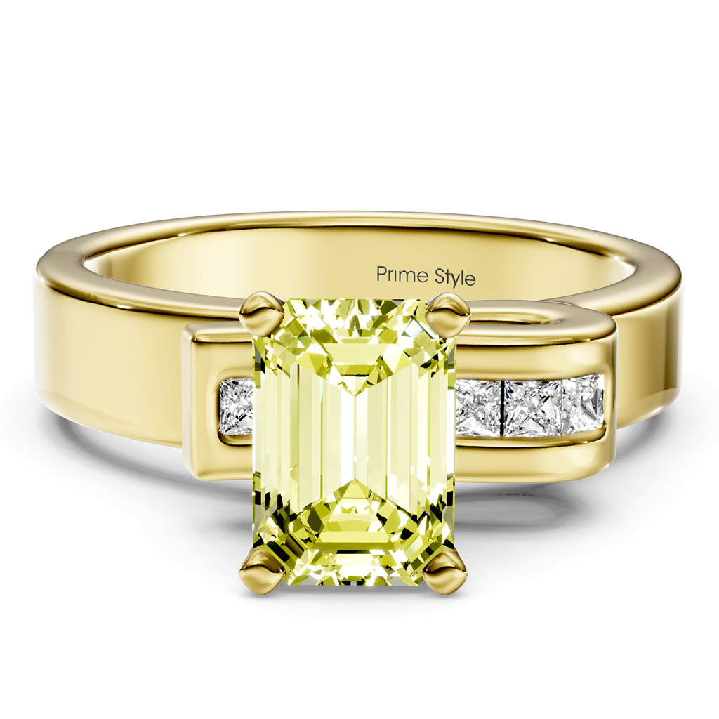 1.10-4.10 CT Emerald &amp; Princess Cut Fancy Yellow Diamonds - Engagement Ring