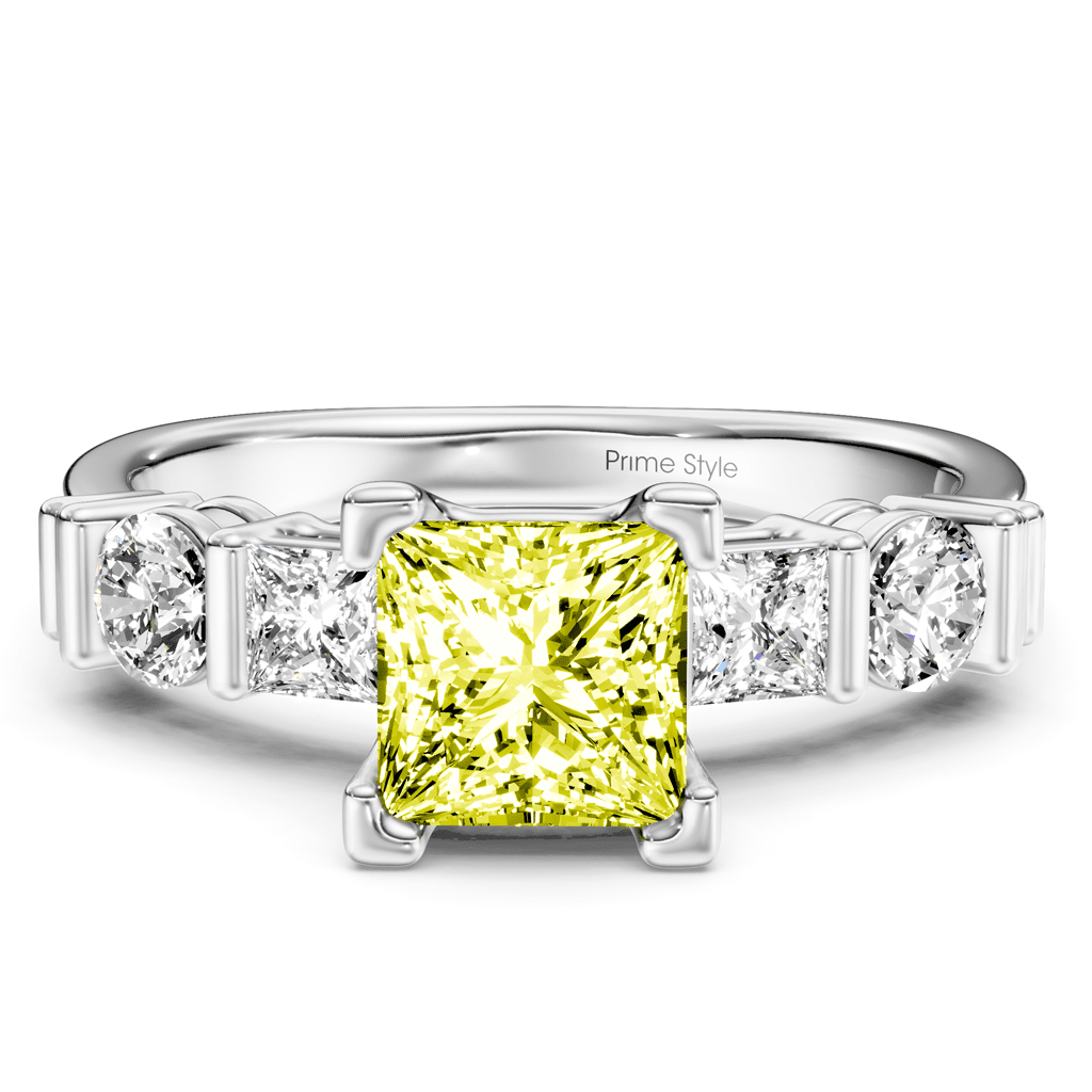 1.70 - 4.70 CT Princess &amp; Round Cut Fancy Yellow Diamonds - Engagement Ring - Primestyle.com