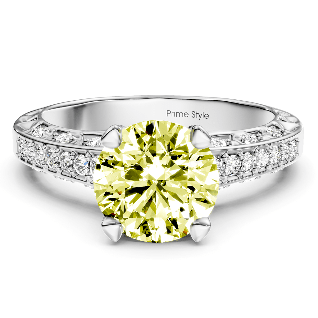 1.25 - 4.25 CT Round Cut Fancy Yellow Diamonds - Engagement Ring - Primestyle.com