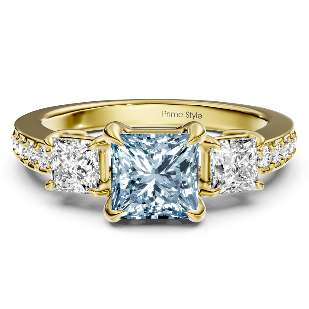 1.85-4.85 CT Princess &amp; Round Cut Fancy Blue Diamonds - Engagement Ring