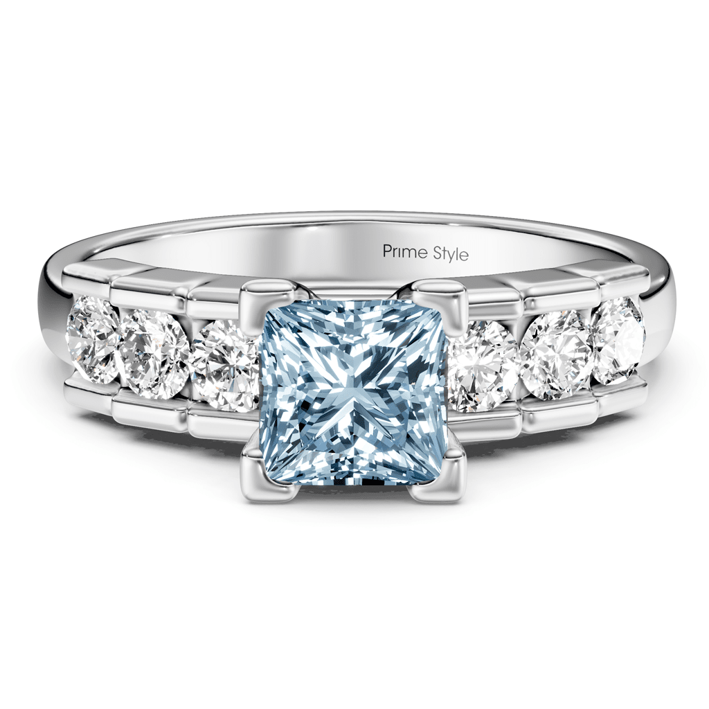 1.60 - 4.60 CT Princess &amp; Round Cut Fancy Blue Diamonds - Engagement Ring - Primestyle.com