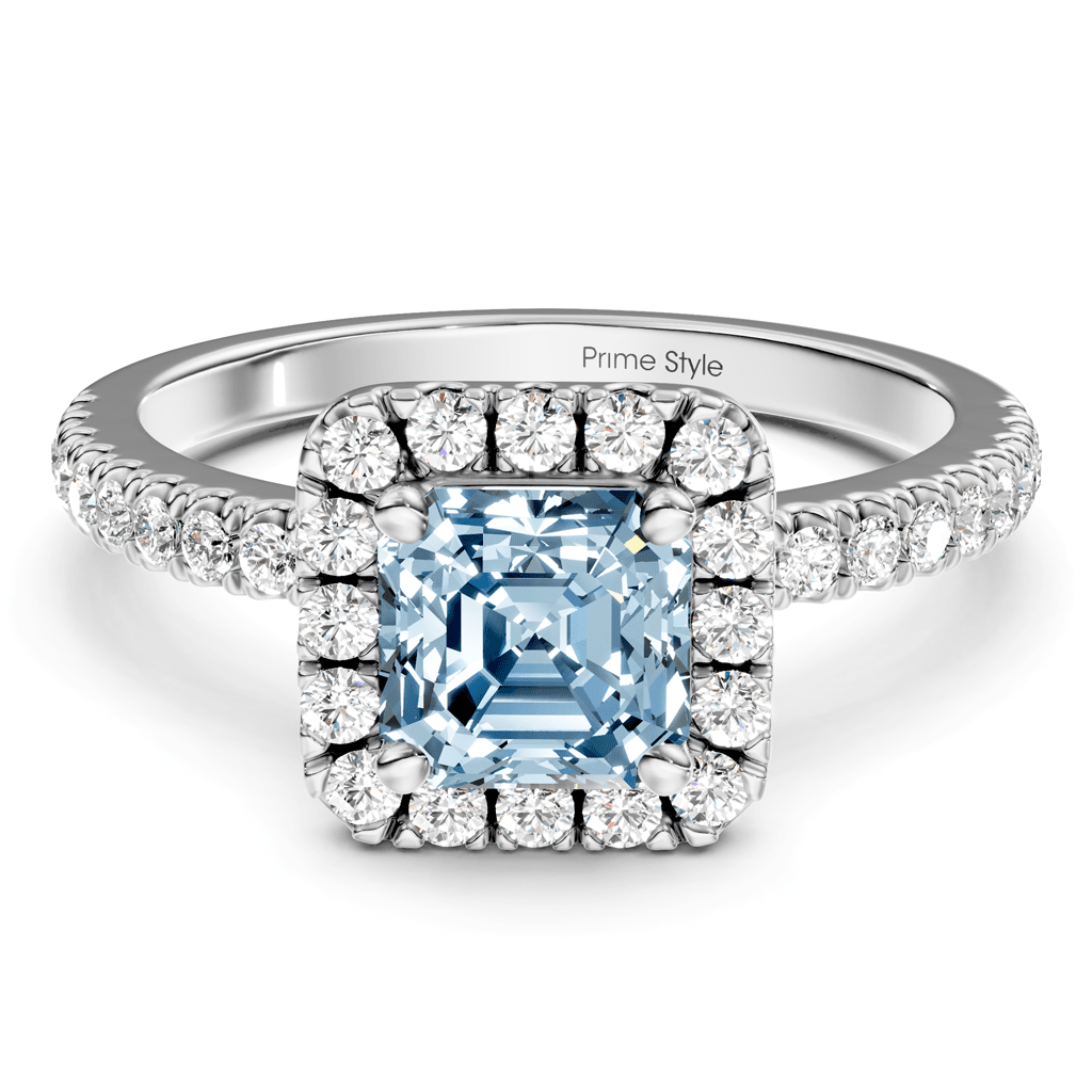 1.45 - 4.45 CT Ascher &amp; Round Cut Fancy Blue Diamonds - Engagement Ring - Primestyle.com