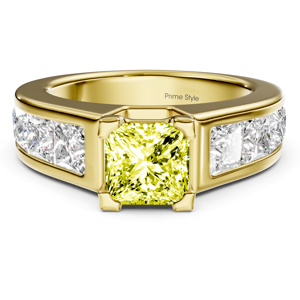 3.30-6.30 CT Princess Cut Fancy Yellow Diamonds - Engagement Ring