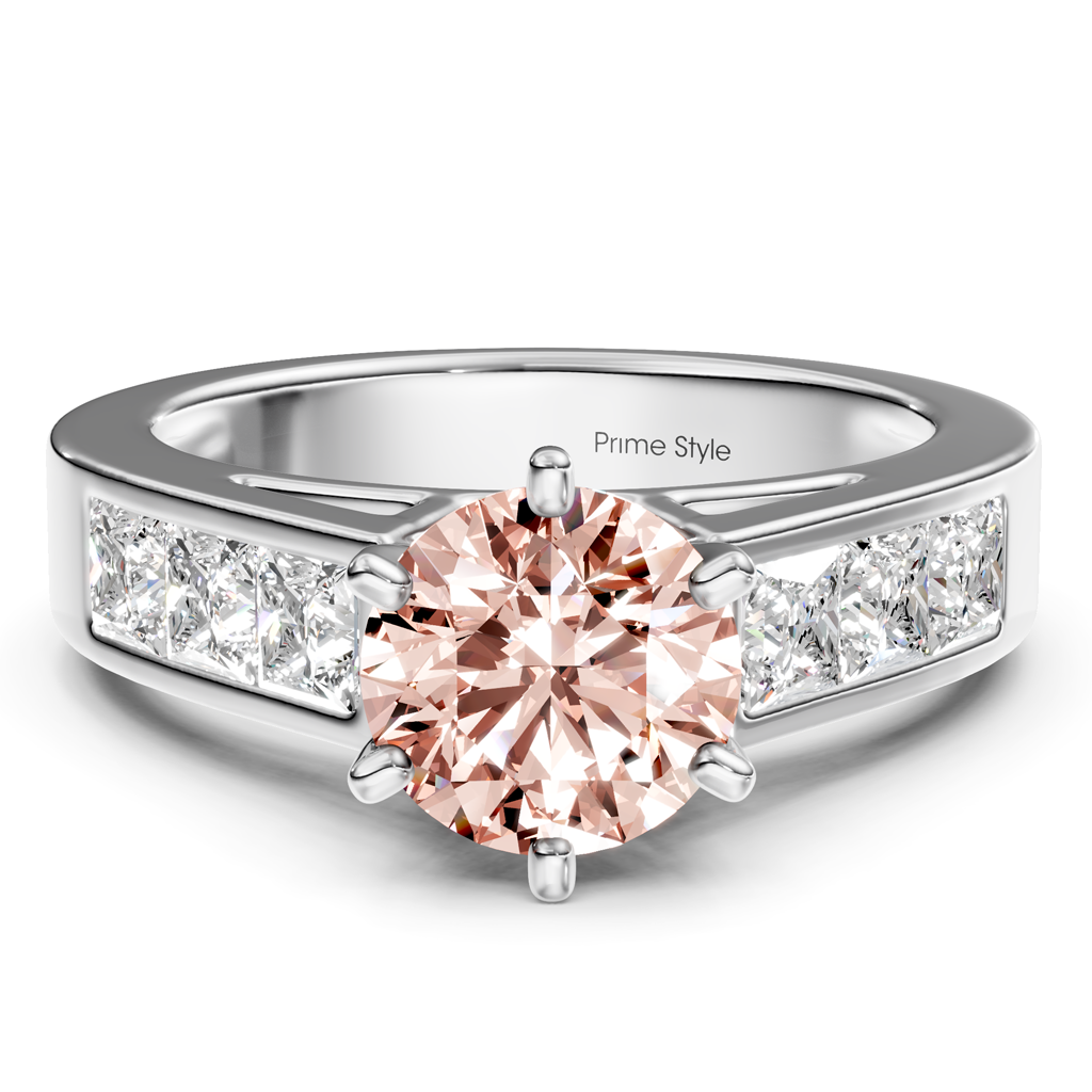 2.05-5.05 CT Princess &amp; Round Cut Fancy Pink Diamonds - Engagement Ring
