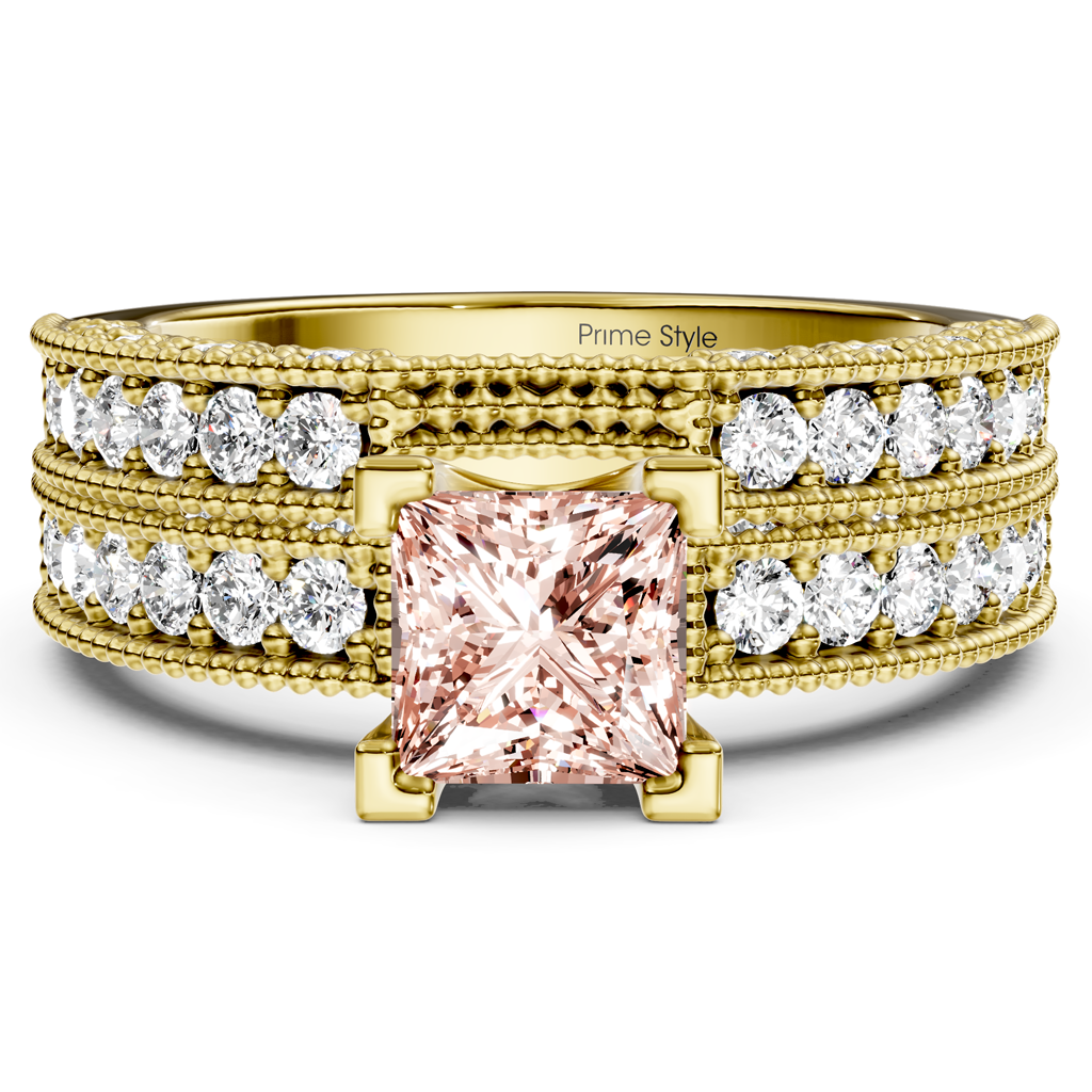 2.10-5.10 CT Princess &amp; Round Cut Fancy Pink Diamonds - Bridal Set