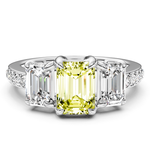 2.15-5.15 CT Emerald & Round Cut Fancy Yellow Diamonds - Engagement Ring