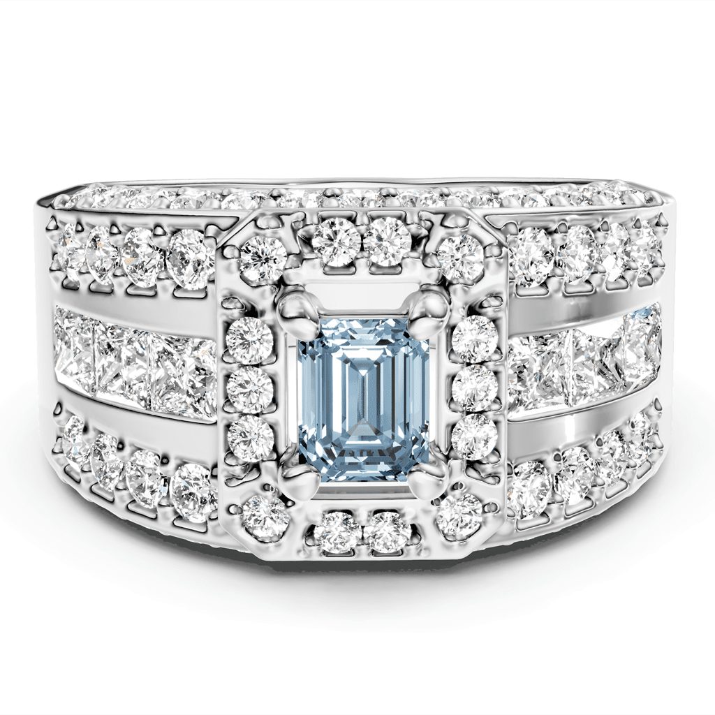 2.70-5.70 CT Emerald & Round Cut Fancy Blue Diamonds - Engagement Ring