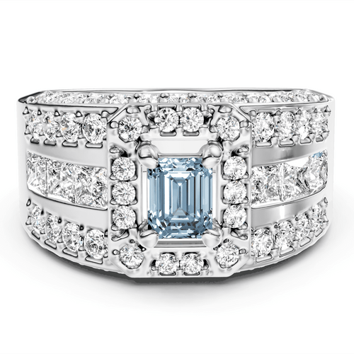 2.70 - 5.70 CT Emerald & Round Cut Fancy Blue Diamonds - Engagement Ring - Primestyle.com