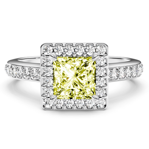 1.40-4.40 CT Princess & Round Cut Fancy Yellow Diamonds - Engagement Ring
