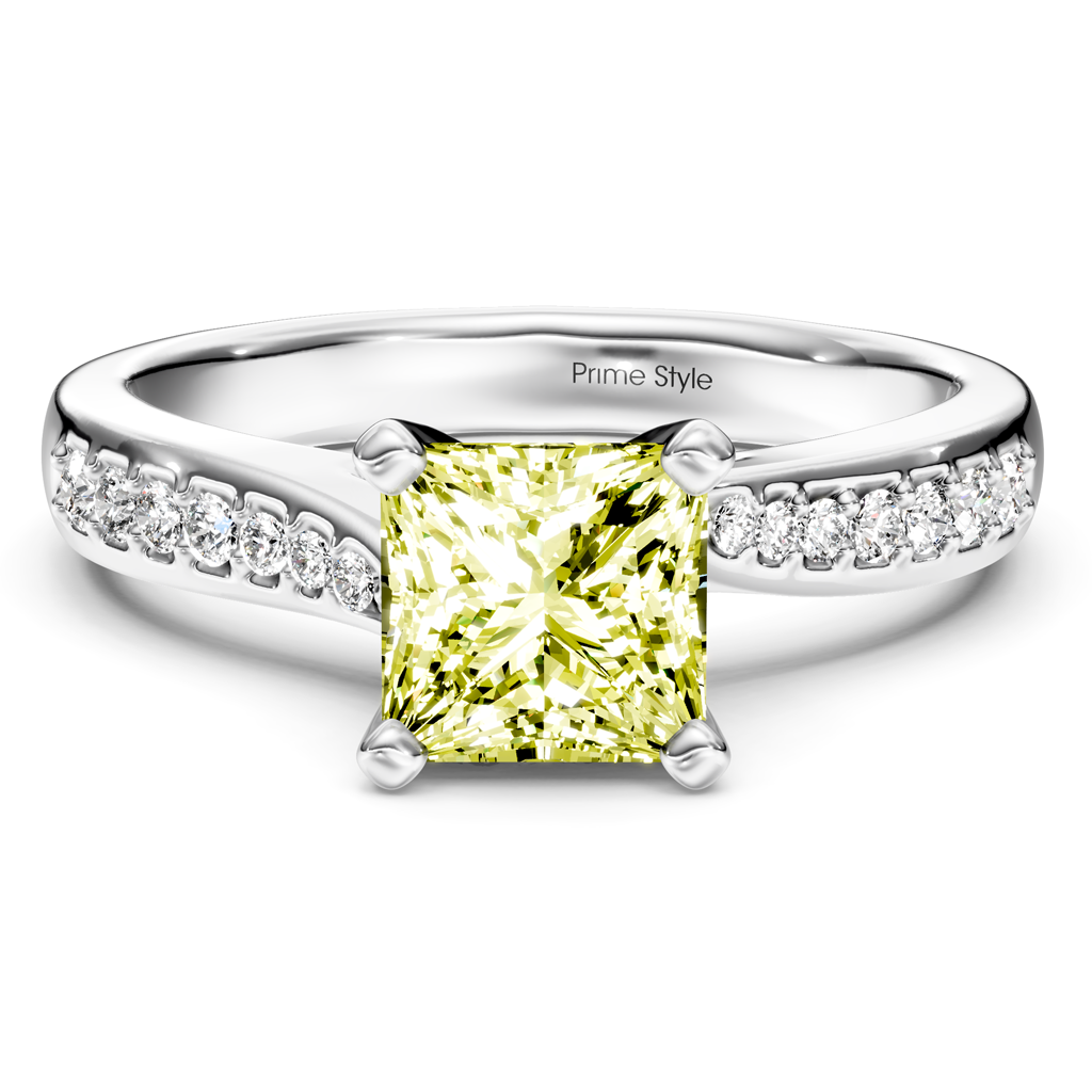 1.15-4.15 CT Princess &amp; Round Cut Fancy Yellow Diamonds - Engagement Ring