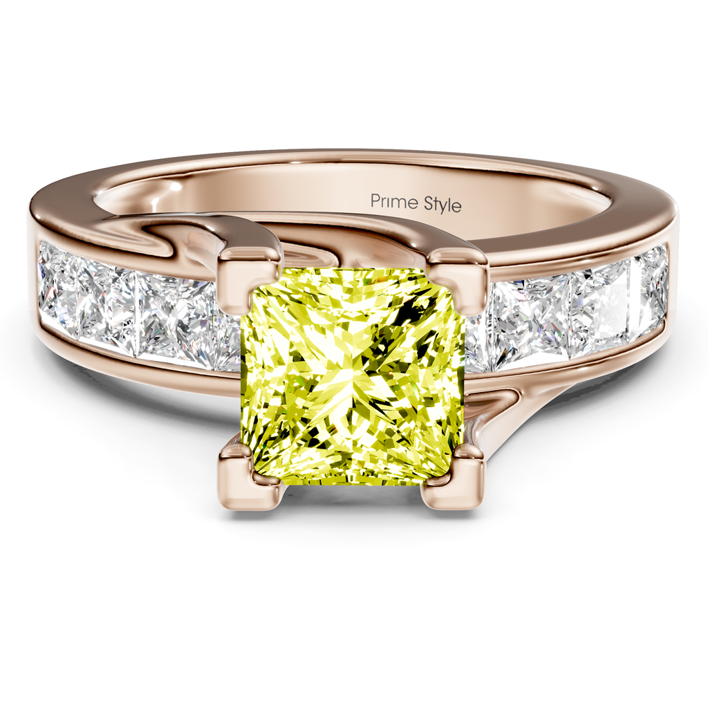 2.20-5.20 CT Princess Cut Fancy Yellow Diamonds - Engagement Ring