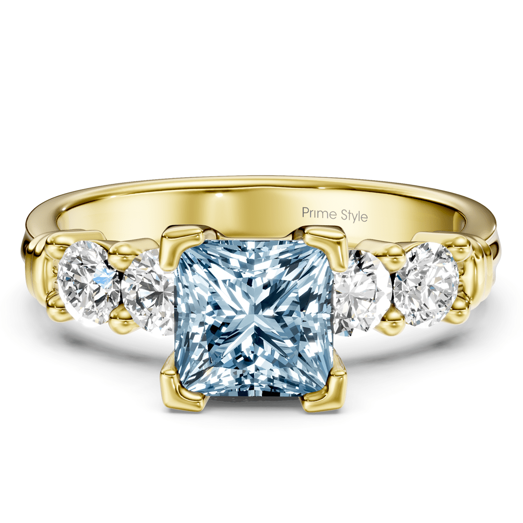 1.55 - 4.55 CT Princess &amp; Round Cut Fancy Blue Diamonds - Engagement Ring - Primestyle.com