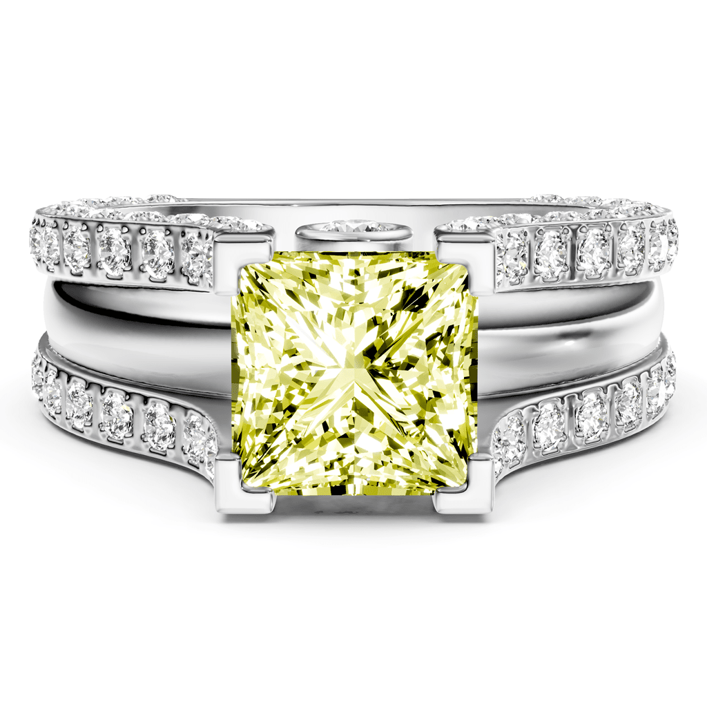 2.10-5.10 CT Princess & Round Cut Fancy Yellow Diamonds - Engagement Ring