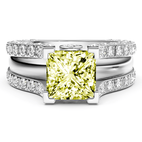 2.10 - 5.10 CT Princess & Round Cut Fancy Yellow Diamonds - Engagement Ring - Primestyle.com