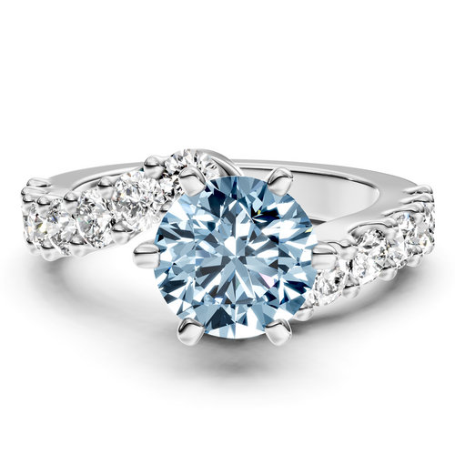 2.30-5.30 CT Emerald & Round Cut Fancy Blue Diamonds - Engagement Ring