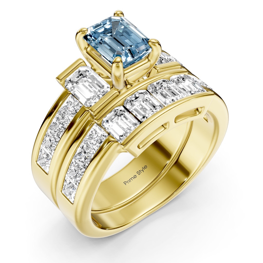 3.70-6.70 CT Emerald &amp; Princess Cut Fancy Blue Diamonds - Bridal Set