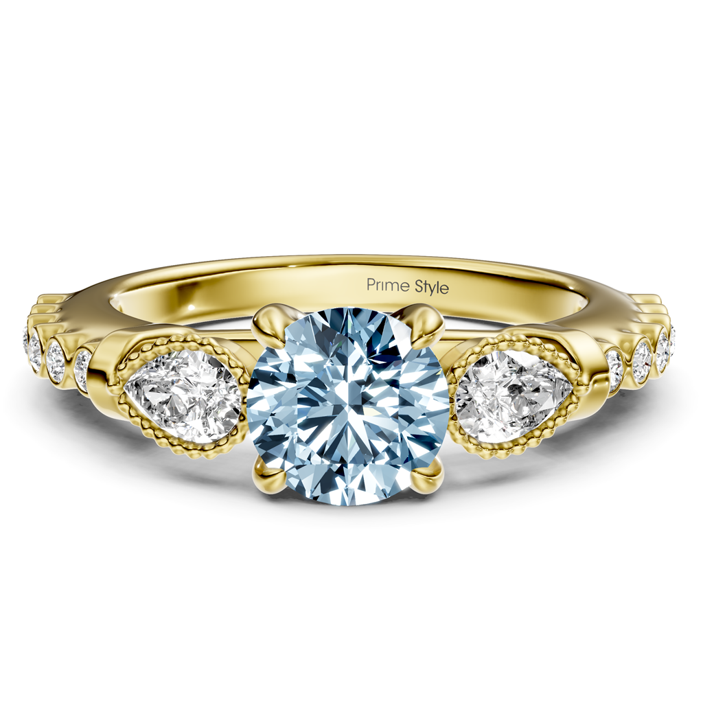 1.42-4.42 CT Pear &amp; Round Cut Fancy Blue Diamonds - Engagement Ring