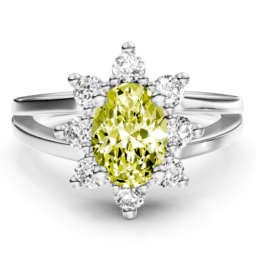 1.40-4.40 CT Oval & Round Cut Fancy Yellow Diamonds - Engagement Ring