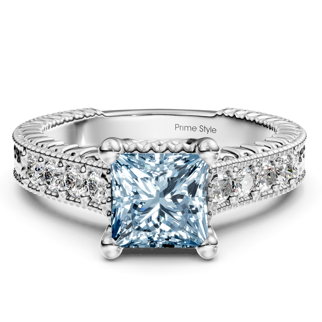 1.30-4.30 CT Princess &amp; Round Cut Fancy Blue Diamonds - Engagement Ring