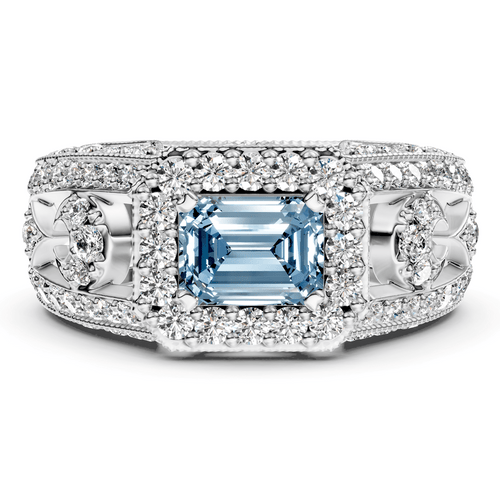 1.95 - 4.95 CT Emerald & Round Cut Fancy Blue Diamonds - Engagement Ring - Primestyle.com