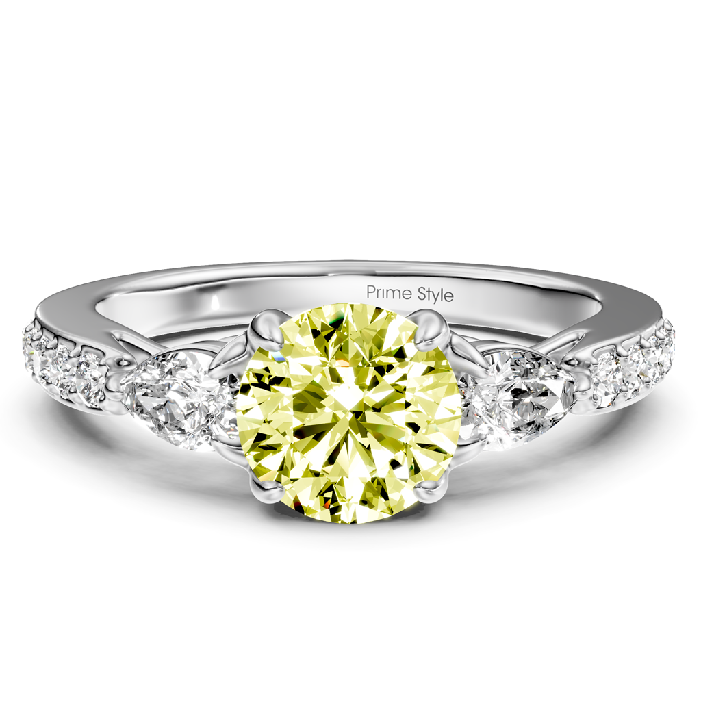 1.50-4.50 CT Pear &amp; Round Cut Fancy Yellow Diamonds - Engagement Ring