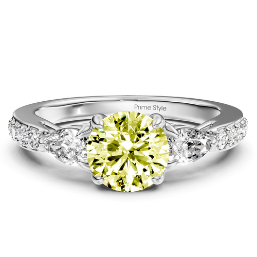 1.50-4.50 CT Pear & Round Cut Fancy Yellow Diamonds - Engagement Ring