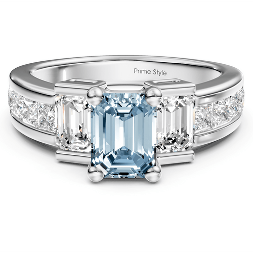 2.30 - 5.30 CT Emerald & Princess Cut Fancy Blue Diamonds - Engagement Ring - Primestyle.com