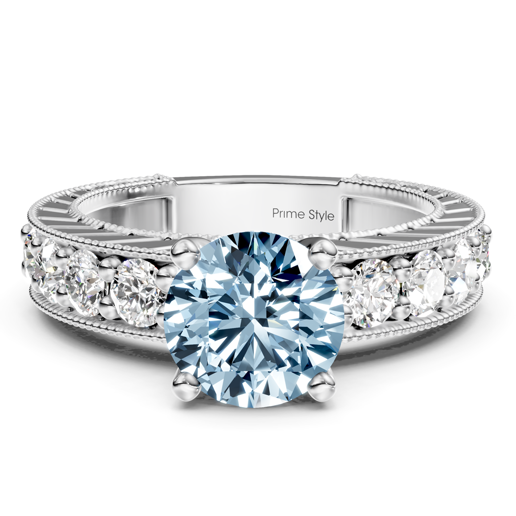 1.85-4.85 CT Princess &amp; Round Cut Fancy Blue Diamonds - Engagement Ring