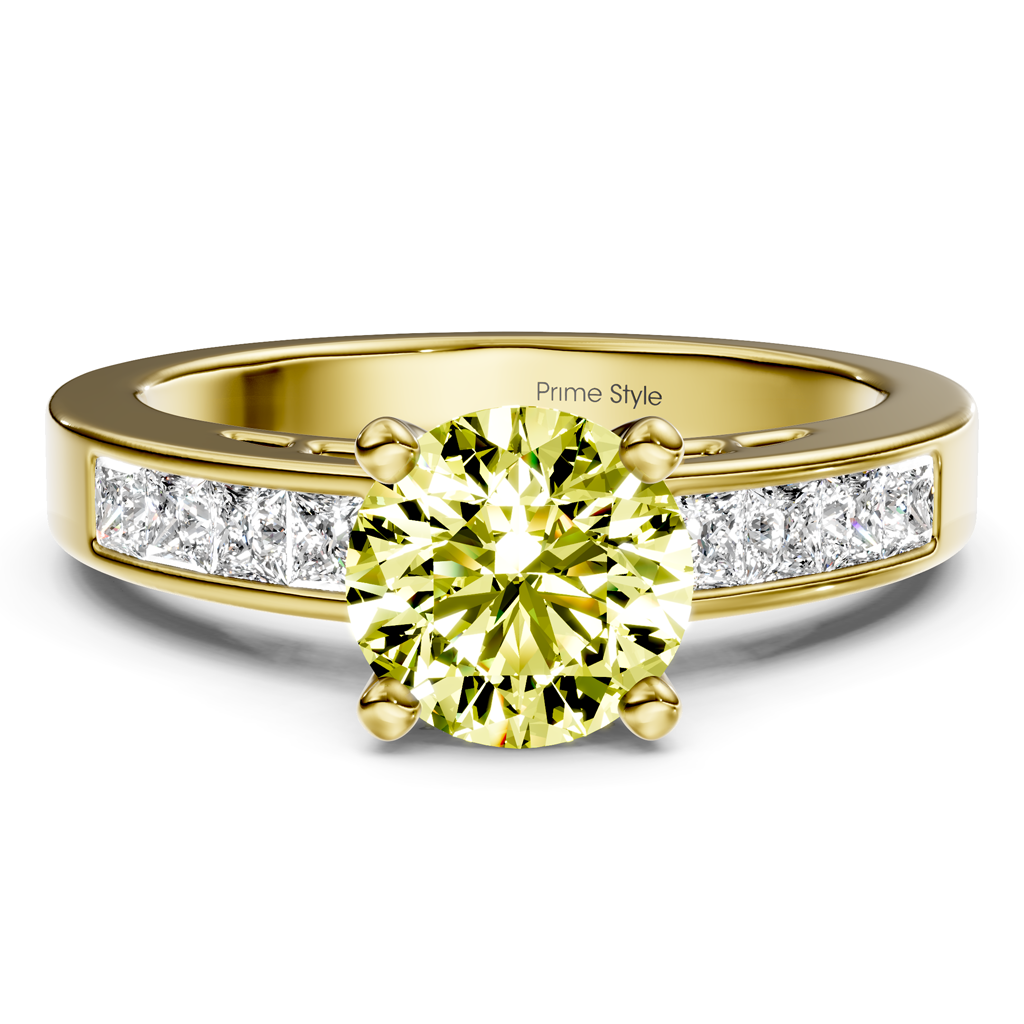 1.50-4.50 CT Princess &amp; Round Cut Fancy Yellow Diamonds - Engagement Ring