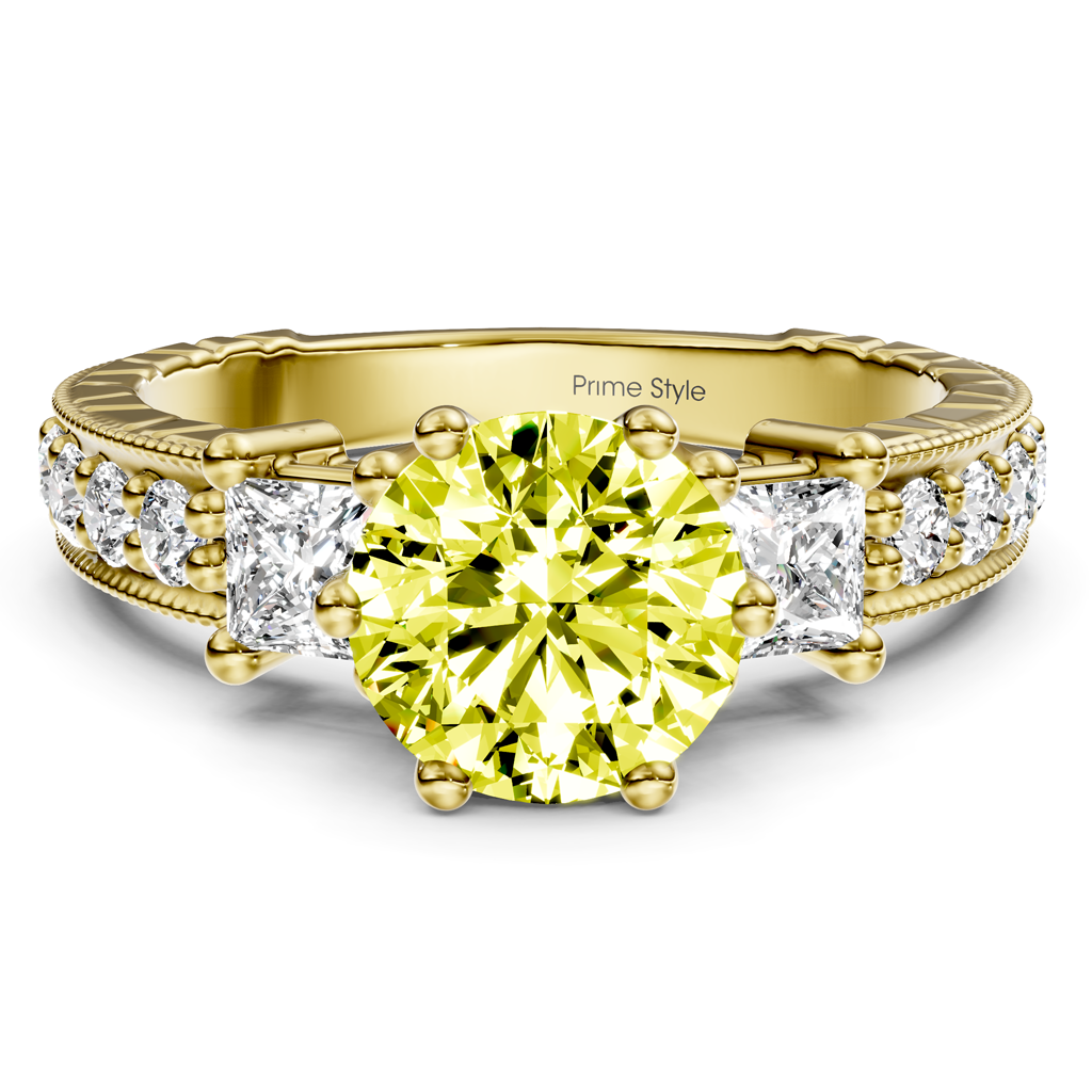 1.70-4.70 CT Princess &amp; Round Cut Fancy Yellow Diamonds - Engagement Ring