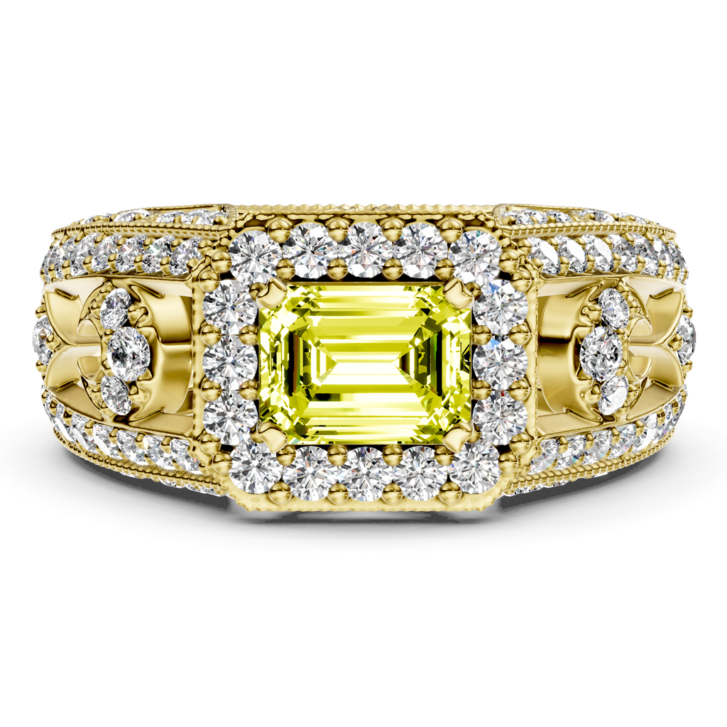 1.95-4.95 CT Emerald &amp; Round Cut Fancy Yellow Diamonds - Engagement Ring