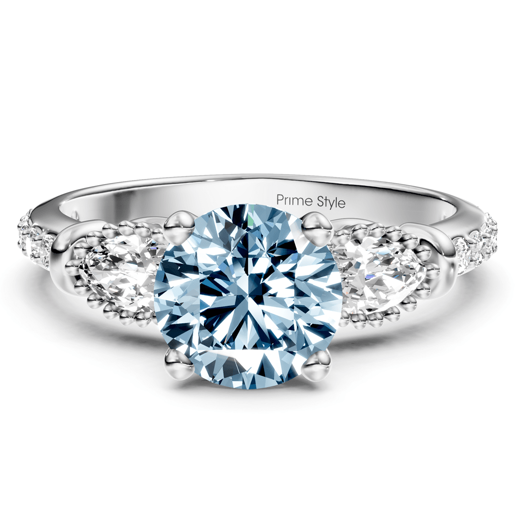 1.45-4.45 CT Marquise & Round Cut Fancy Blue Diamonds - Engagement Ring