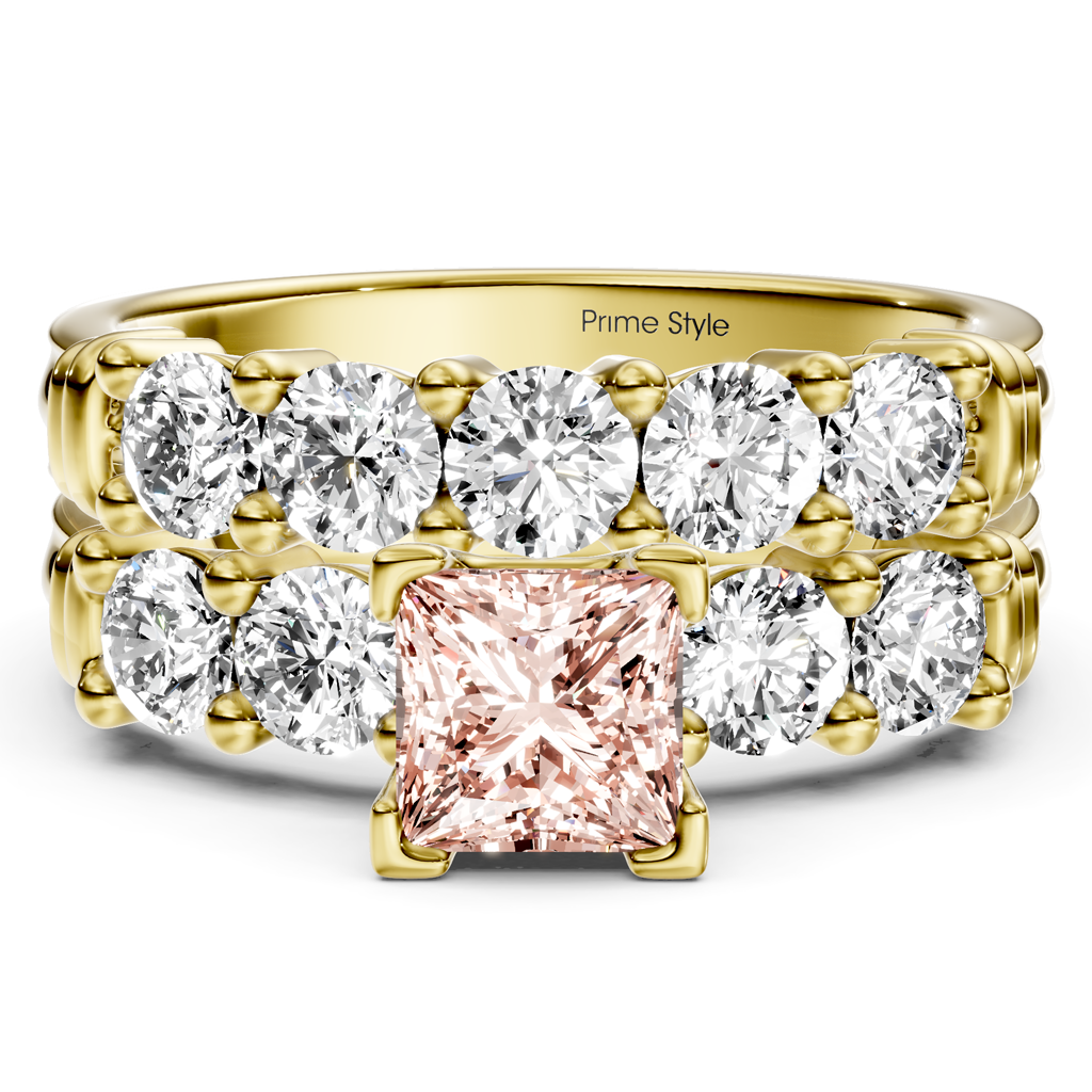 2.20-5.20 CT Princess &amp; Round Cut Fancy Pink Diamonds - Bridal Set