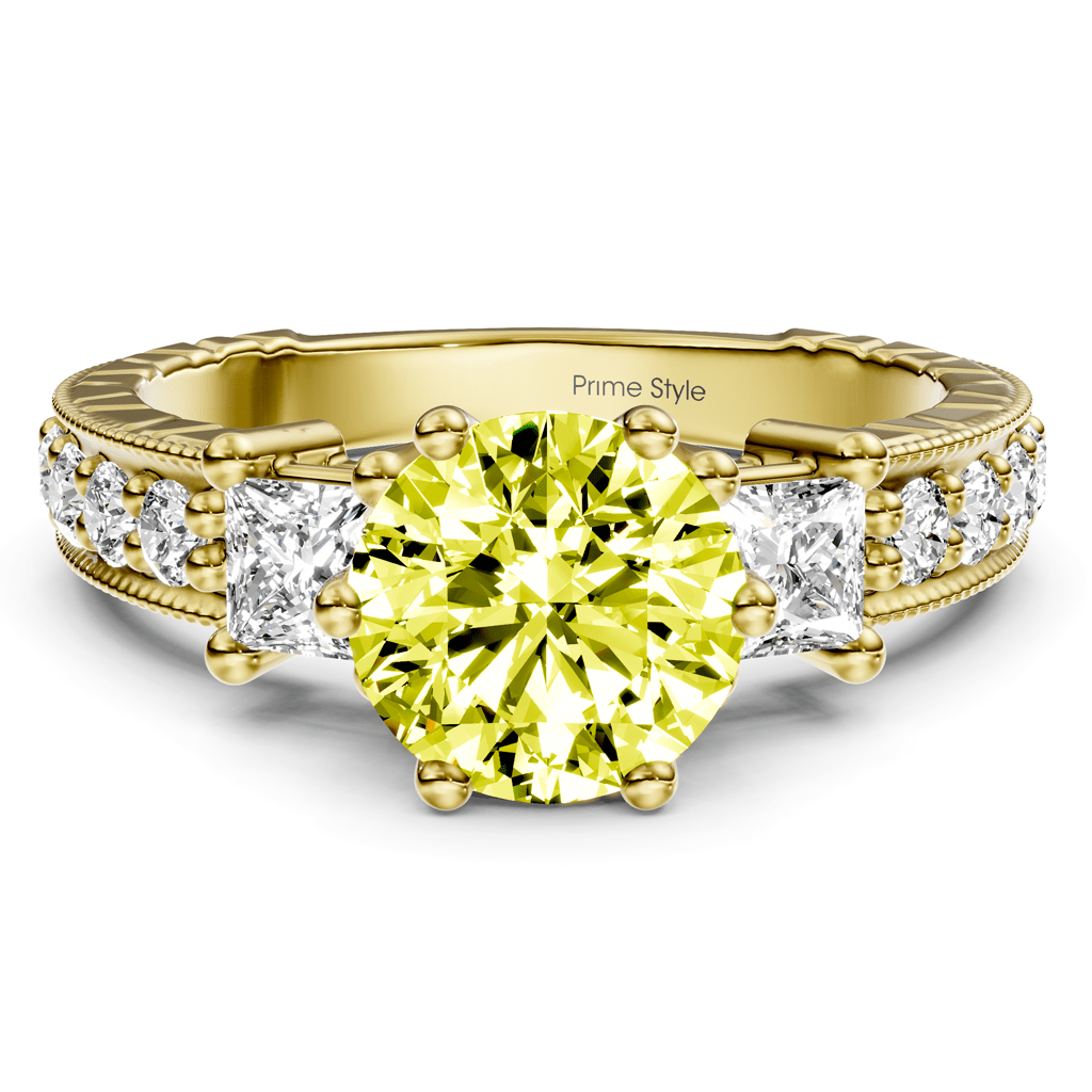 1.70 - 4.70 CT Princess &amp; Round Cut Fancy Yellow Diamonds - Engagement Ring - Primestyle.com