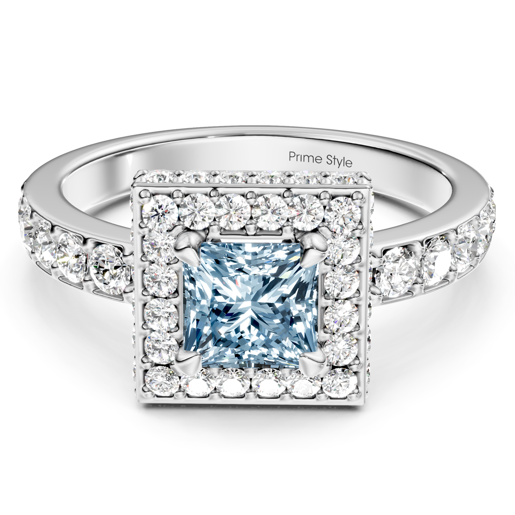 2.00-5.00 CT Princess &amp; Round Cut Fancy Blue Diamonds - Engagement Ring