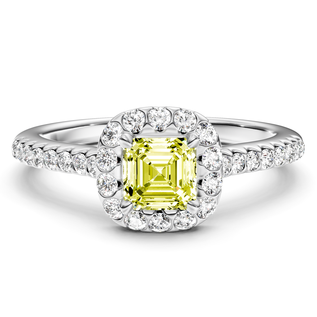 1.35-4.35 CT Ascher &amp; Round Cut Fancy Yellow Diamonds - Engagement Ring