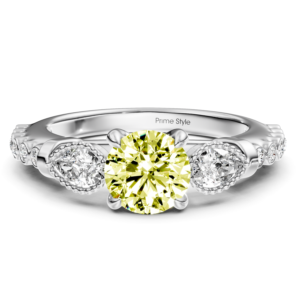 1.42-4.42 CT Pear &amp; Round Cut Fancy Yellow Diamonds - Engagement Ring