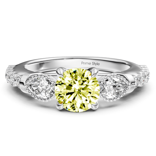 1.42-4.42 CT Pear & Round Cut Fancy Yellow Diamonds - Engagement Ring