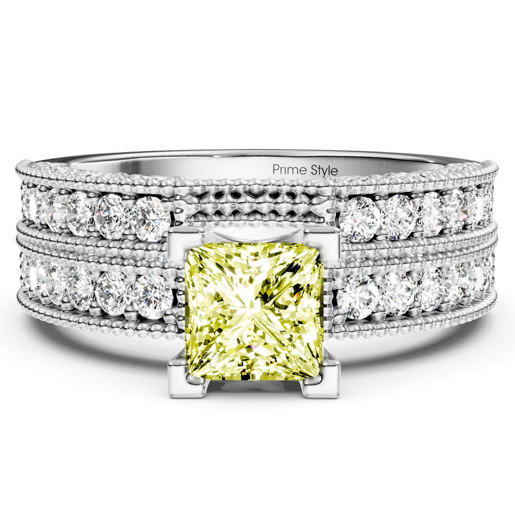2.10-5.10 CT Princess &amp; Round Cut Fancy Yellow Diamonds - Bridal Set