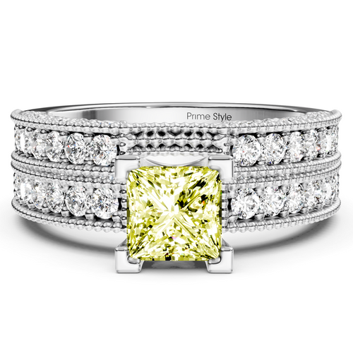 2.10-5.10 CT Princess & Round Cut Fancy Yellow Diamonds - Bridal Set