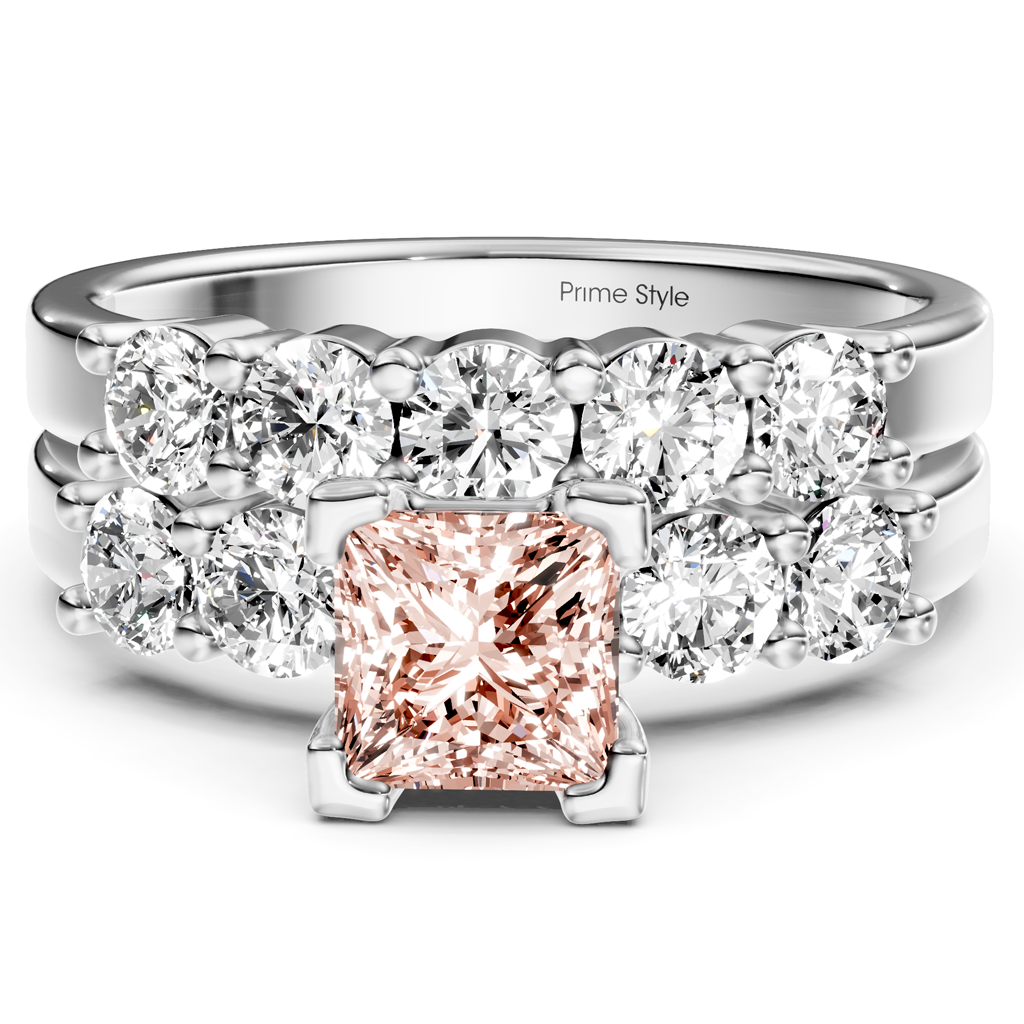 2.40-5.40 CT Princess &amp; Round Cut Fancy Pink Diamonds - Bridal Set