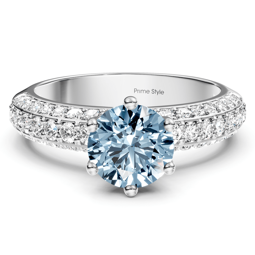 1.60-4.60 CT Round Cut Fancy Blue Diamonds - Engagement Ring