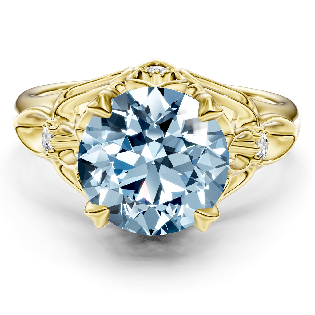 1.07-4.07 CT Round Cut Fancy Blue Diamonds - Engagement Ring