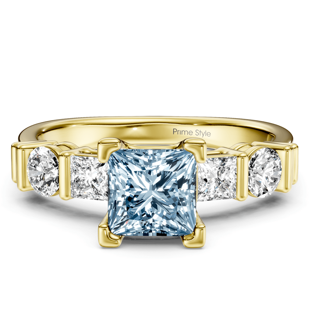 1.70 - 4.70 CT Princess &amp; Round Cut Fancy Blue Diamonds - Engagement Ring - Primestyle.com