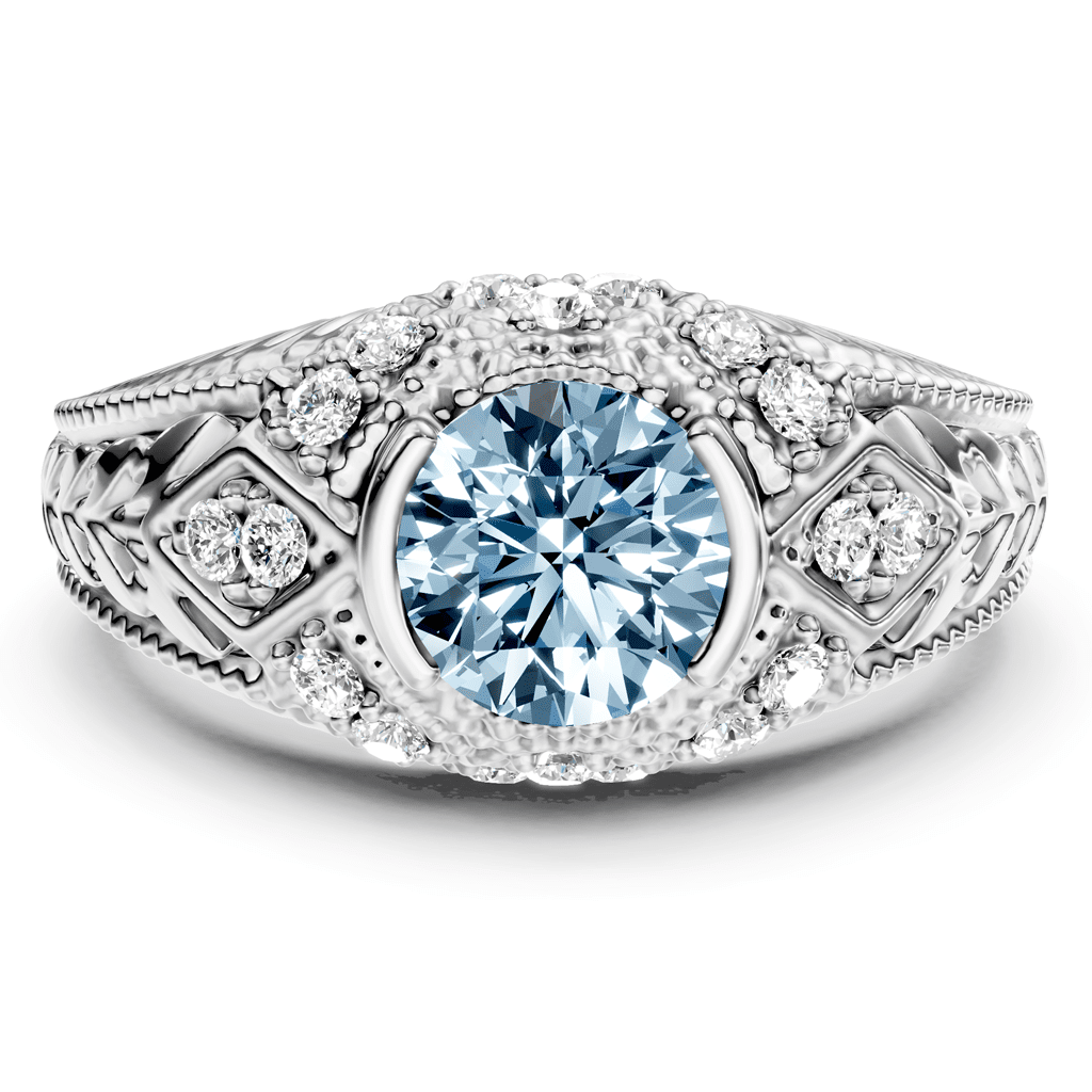 1.25 - 4.25 CT Round Cut Fancy Blue Diamonds - Engagement Ring - Primestyle.com