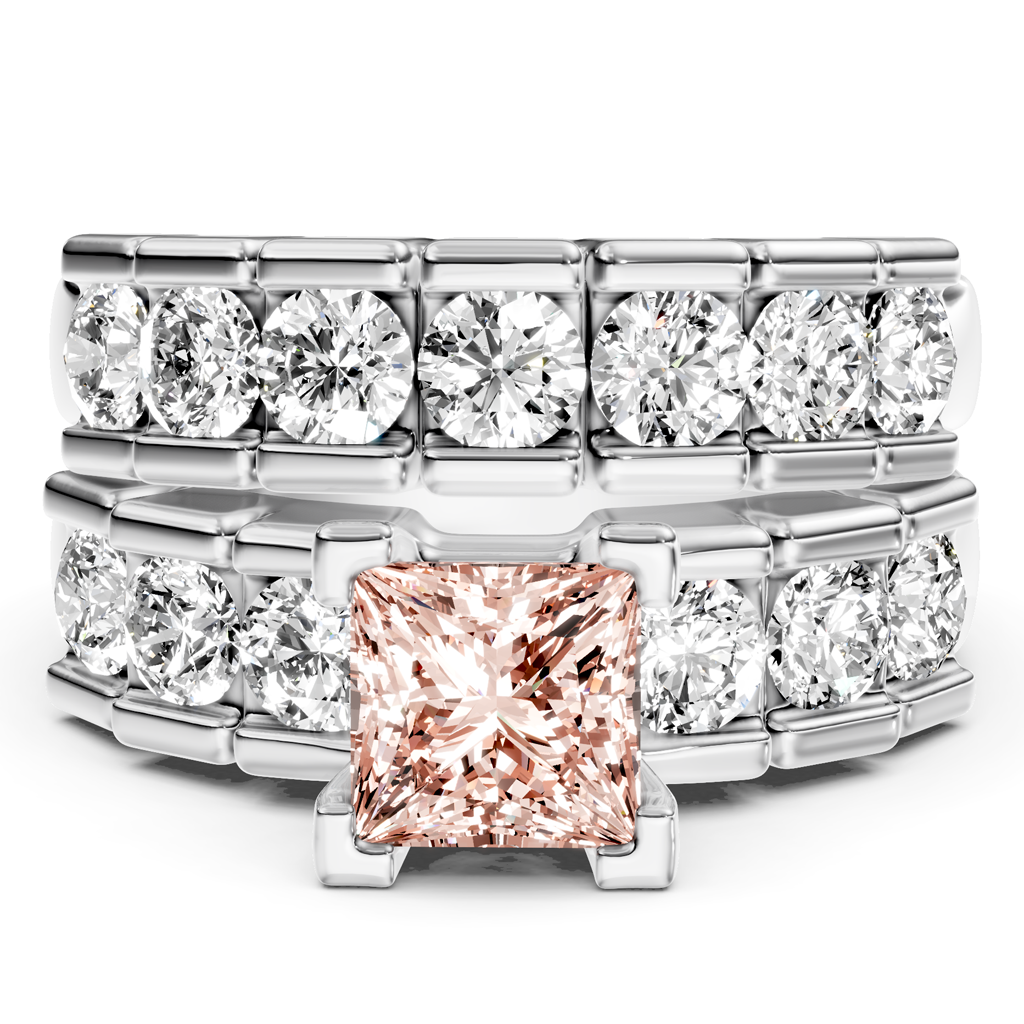 2.85-5.85 CT Princess &amp; Round Cut Fancy Pink Diamonds - Bridal Set