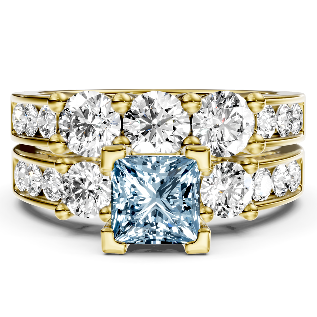 2.80-5.80 CT Princess &amp; Round Cut Fancy Blue Diamonds - Bridal Set