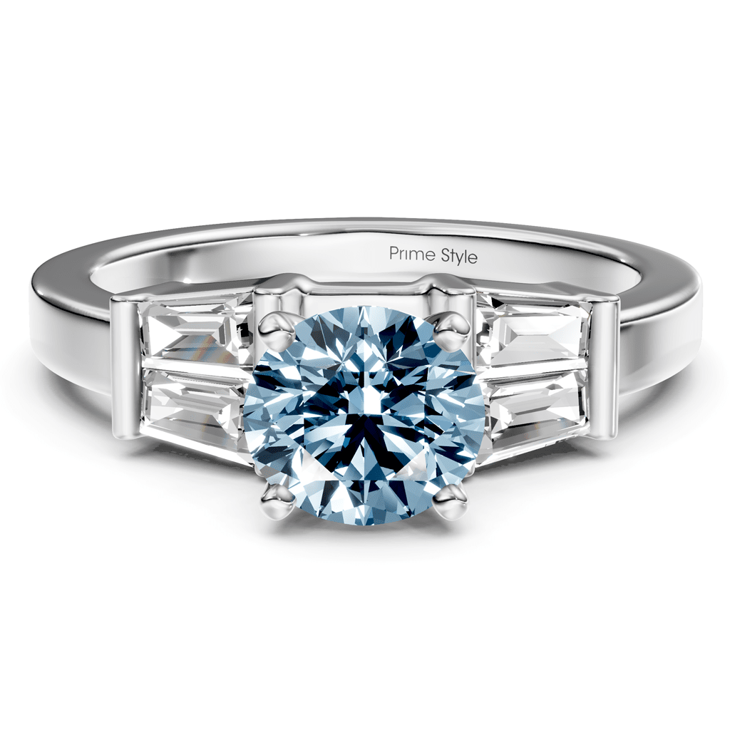 1.40-4.40 CT Round & Taper Cut Fancy Blue Diamonds - Engagement Ring